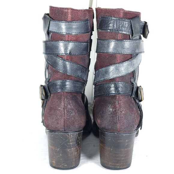 Freebird By Steven Women’s Colt US9 Black Leather Distressd Strappy Biker Boots - Picture 9 of 15